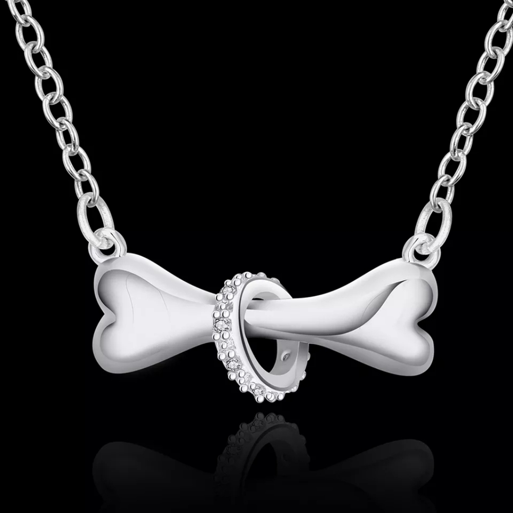Silver Plated Dog Bone w Collar Choker  Necklace - Picture 4 of 4